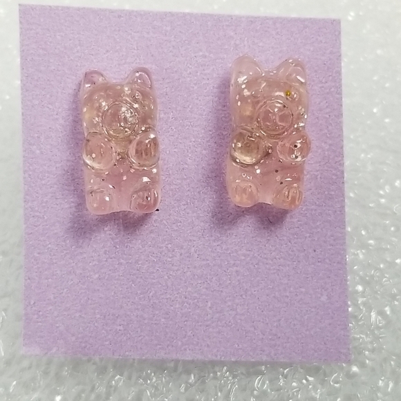 GUMMY BEARS Sparkle Blush Pink Stud Earrings - Picture 1 of 5